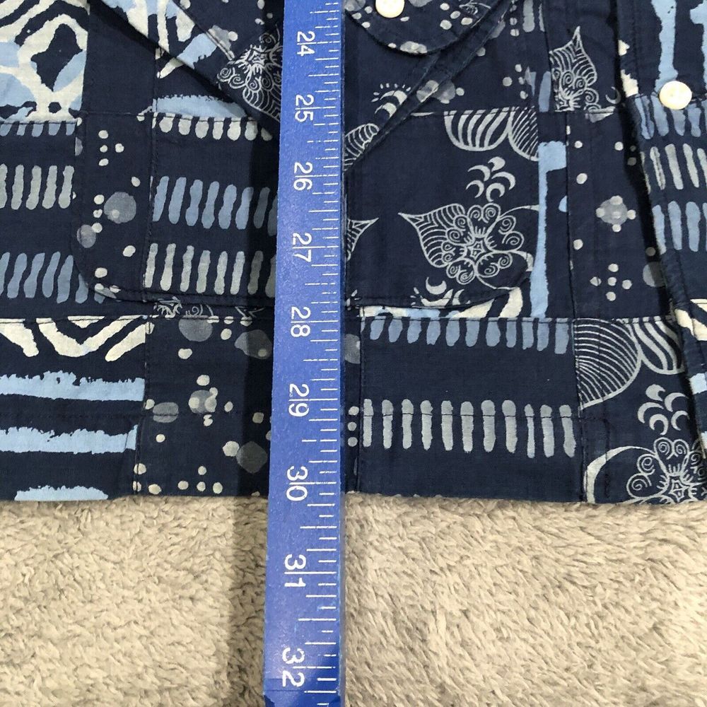 J.Crew Indigo Dyed Madras Patchwork Camp Collared Shirt Men's XL Casual‎ - Picture 2 of 10